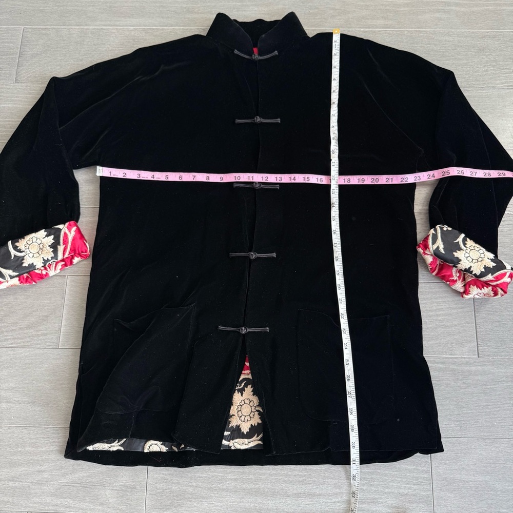 Shanghai Tang Black Velvet Chinese Mandarin Jacket Silk Embroidered Lining US 14 - Picture 15 of 16